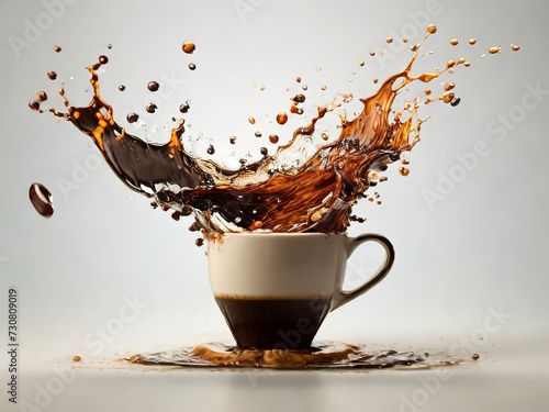Coffee splashing out of a cup on a white background