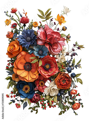 Mixed media floral compositions on white