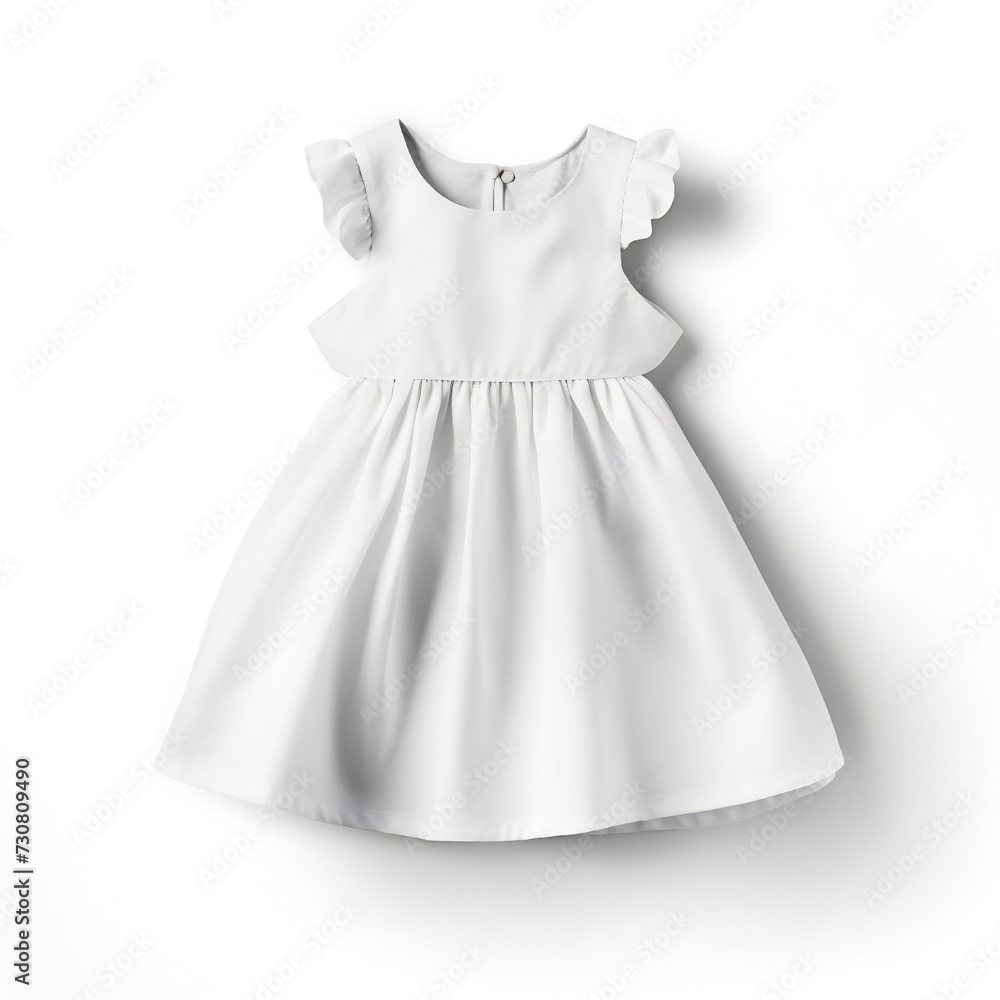 White infant cotton dress mockup isolated on white background Generative Ai White infant cotton dress mockup isolated on white background Generative Ai