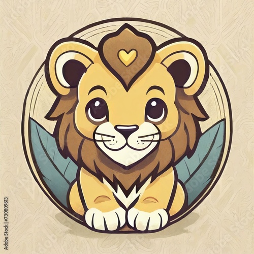 flat logo of Vector chibi lion illustration vector 