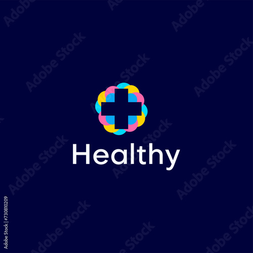 Colorfull abstract circle with plus cross icon medical logo. Usable for business, science, healthcare, medical, hospital and doctor chanel design vector