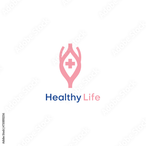 Female reproductive organ with cross medical icon logo. Usable for business, science, healthcare, medical, hospital and doctor design vector