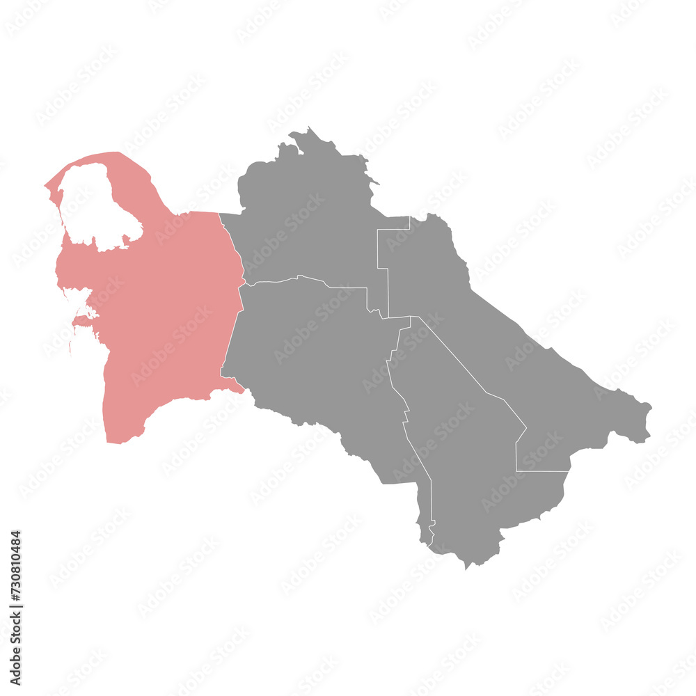 Balkan Region map, administrative division of Turkmenistan. Vector illustration.