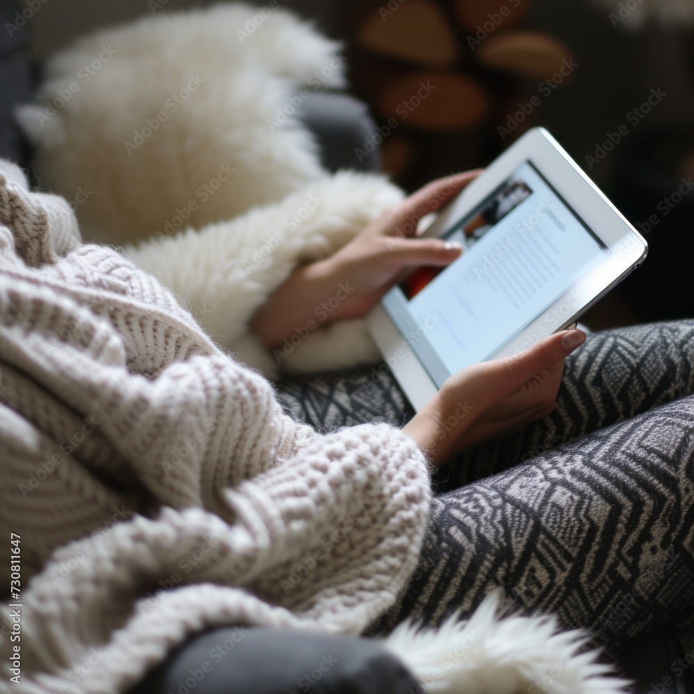 person with a tablet, scrolling, internet, sitting on a sofa person with a tablet, scrolling, internet, sitting on a sofa