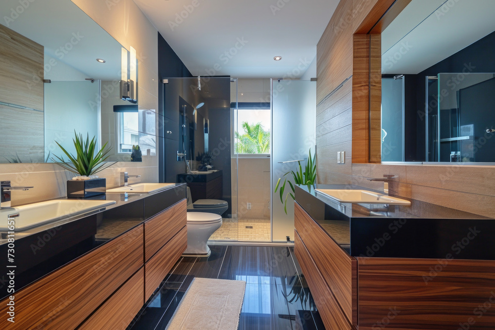 Modern Bathroom With Two Sinks and Toilet Modern Bathroom With Two Sinks and Toilet