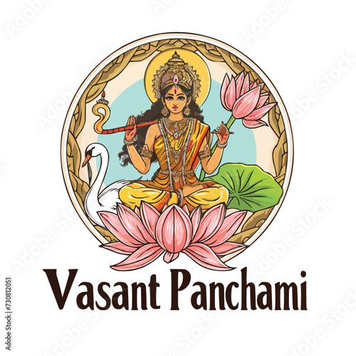 Illustration of Indian Festival Vasant Pancham and Saraswati Puja. © Spiraldesign