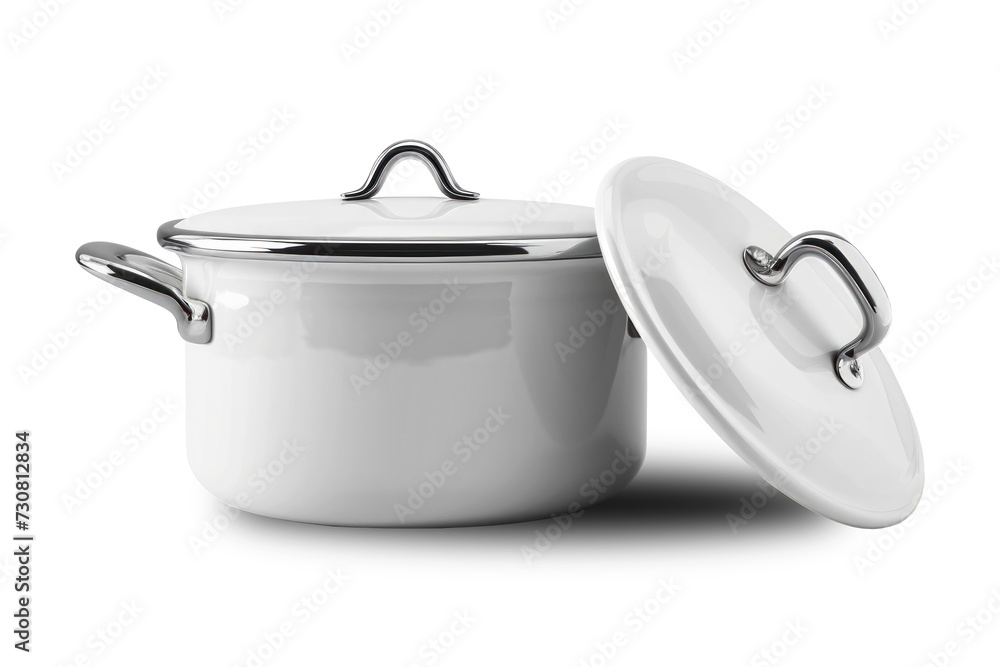 A white casserole dish, with its lid on, photographed on a plain white background. isolated A white casserole dish, with its lid on, photographed on a plain white background. isolated
