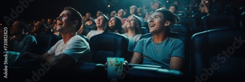 Young people watching movies in the cinema photo