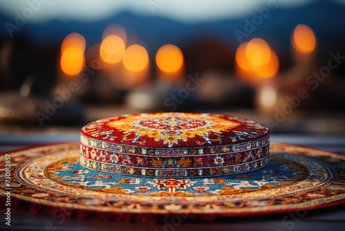 Illustrated Persian carpet original design, tribal texture. Turkish carpet pattern photo