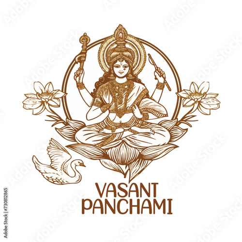 Illustration of Indian Festival Vasant Pancham and Saraswati Puja. 