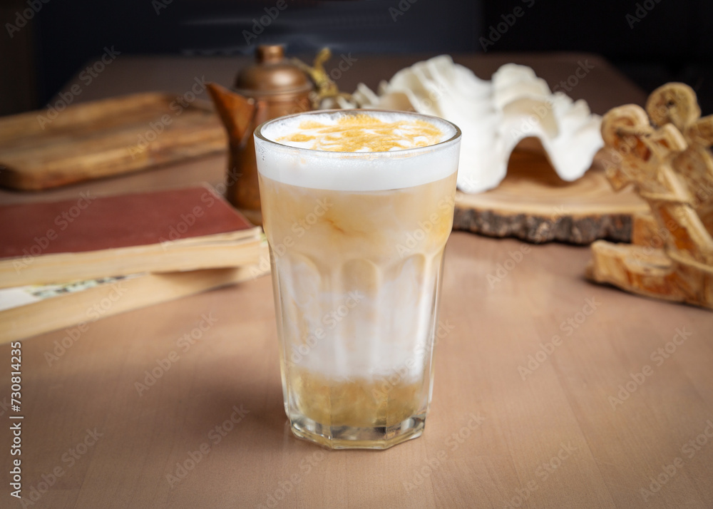 Iced coffee latte in a glass glass. Iced coffee latte in a glass glass.