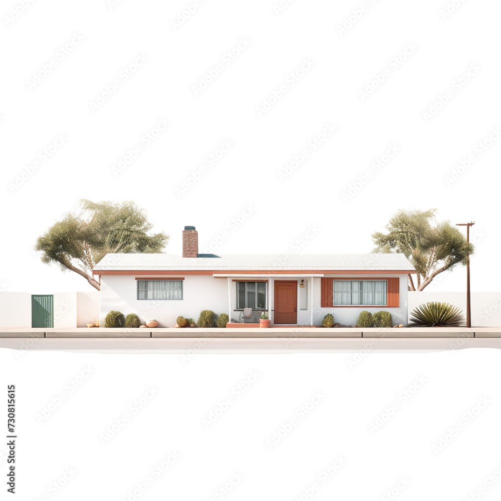 Lustron house isolated on transparent background