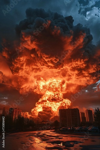 Nuclear explosion in Moscow city. Ultra sharp vertical photography.