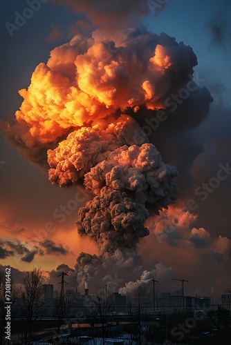 Nuclear explosion in Moscow city. Ultra sharp vertical photography.
