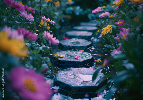 Enchanted Garden Path in Rainy Ambiance