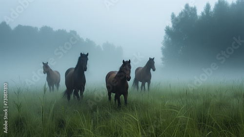 Wild horses troting in the mist © Susca Life