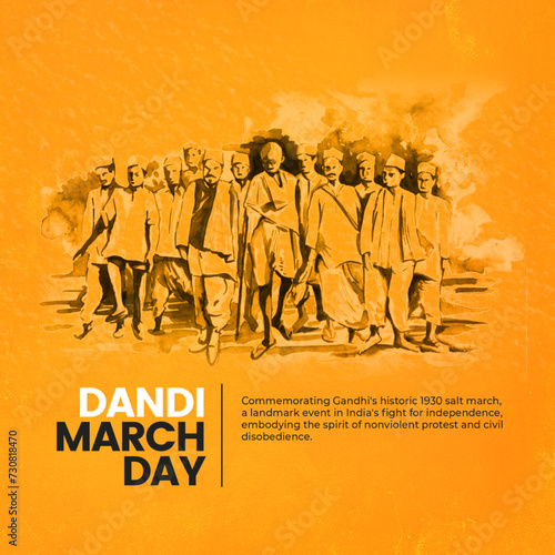 Dandi March Day Poster - Marching Figures: Honor Dandi March Day with this vibrant poster depicting the iconic march and its importance in history