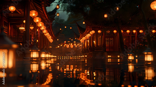 Traditional Lanterns Illuminating Festive Street for Lunar New Year © HNXS Digital Art