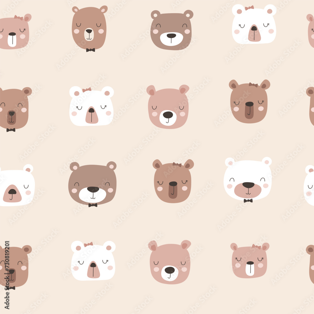 Seamless pattern with cute face bear. Vector illustrations Seamless pattern with cute face bear. Vector illustrations