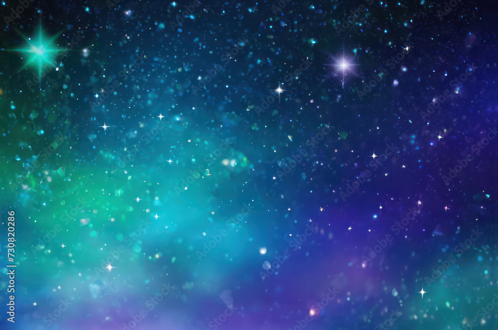 green and blue background with stars and sparkles