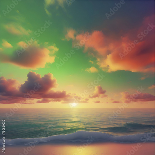 Colorful sky, clouds, and sunset over the ocean.