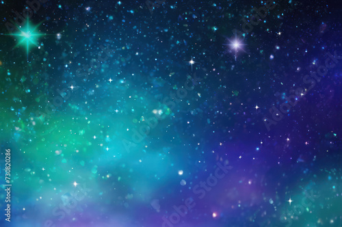 green and blue background with stars and sparkles