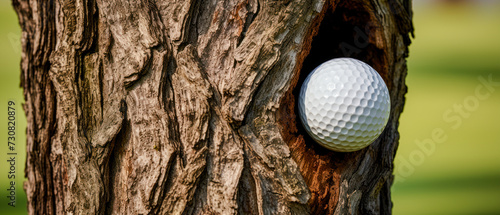 Golf Ball that finds itself in a Difficult Situation after the Shot that Every Golfer Knows Wallpaper Background Brainstorming Family Digital Art Magazine Poster Symbolimage