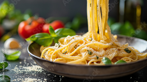 Detail of linguine pasta in a plate