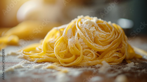 Fresh linguine on a table
