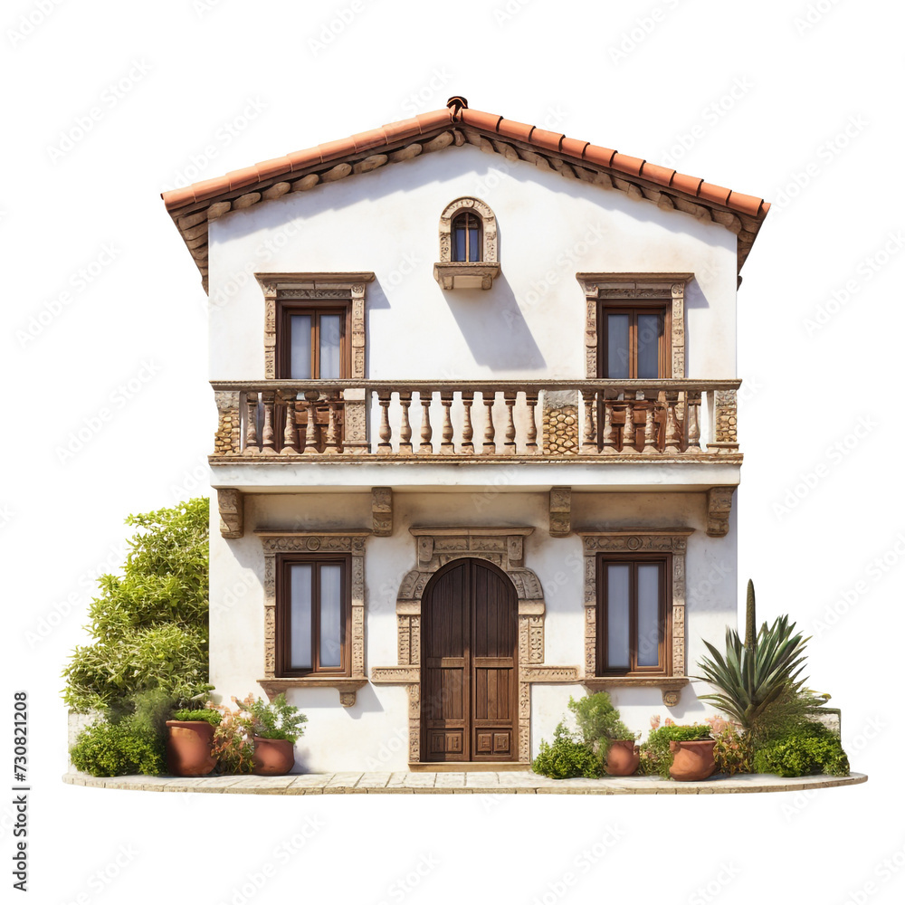 Mediterranean house isolated on transparent background