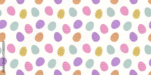 Easter seamless Pattern with Hand drawn holiday Eggs. Doodle minimalist design for wallpaper, greeting cards or wrapping. Vector endless illustration in pastel soft colors