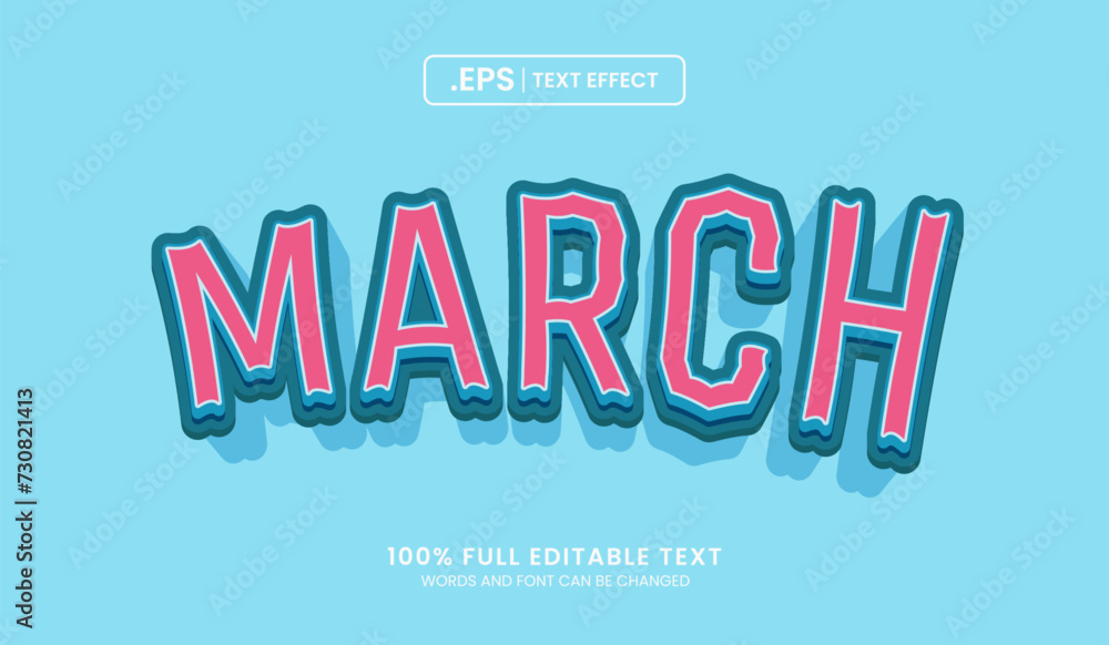 Design editable text effect, march 3d cartoon vector premium