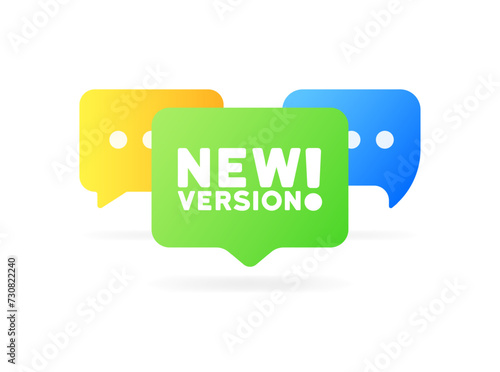 New version sign. New version bubble. Flat style. Vector icon