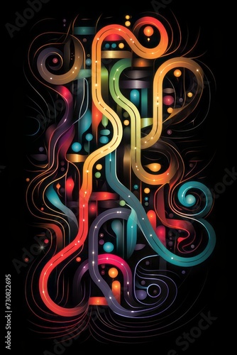 Abstract colorful background with lines and graduated rainbow colors. Surreal paths, highways, loops.