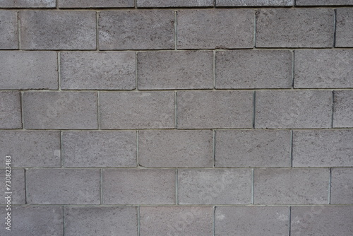 Front view of wall made of gray concrete masonry units