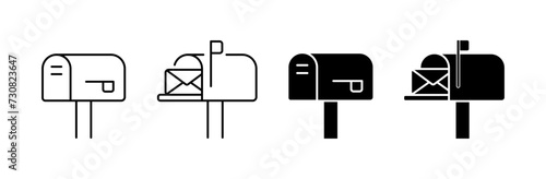 Mailbox icons. Mailbox set. Linear and silhouette style. Vector icons