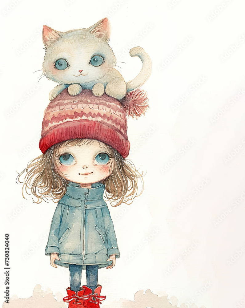 Funny girl play with cat on light background. Friendship concept Funny girl play with cat on light background. Friendship concept