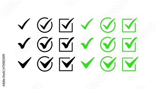 Check mark icon set. Collection of checkmarks. Silhouette and flat style. Vector icons