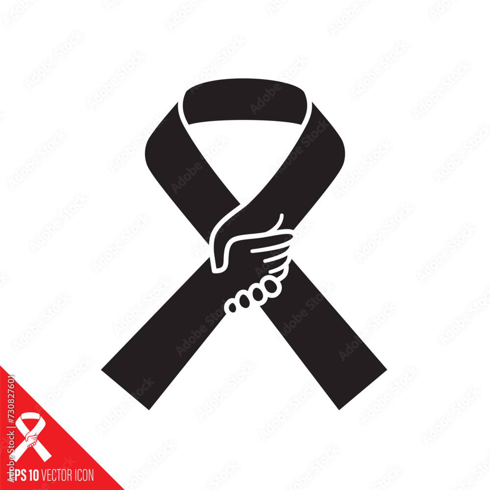 Naklejka premium Awareness ribbon with helping hand vector icon. Suicide prevention symbol.