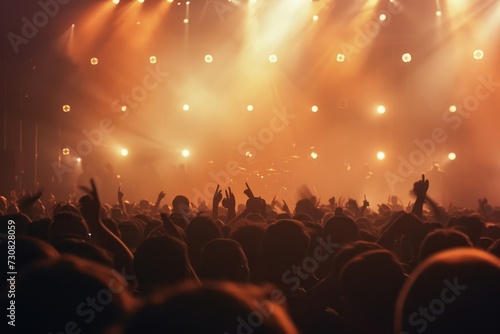 a crowd at a concert with their hands up © Artwork Vector