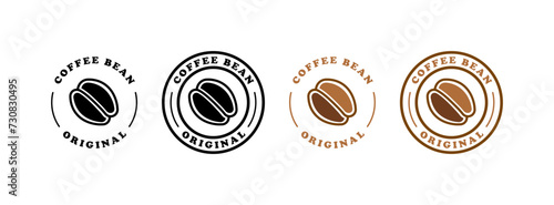 Coffee bean original stamps. Coffee stamps. Silhouette and flat style. Vector icons