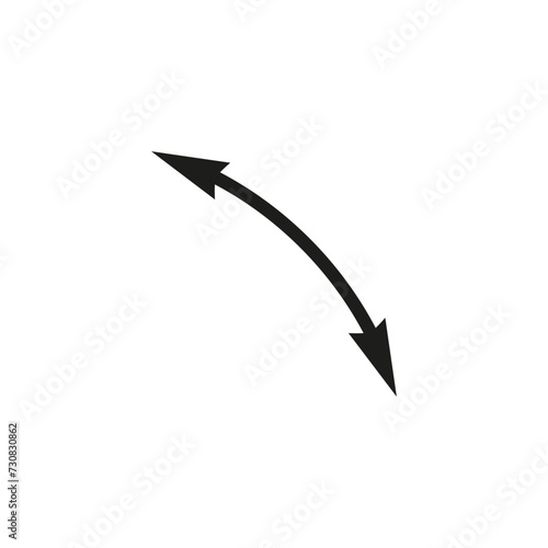 Dual sided arrow. Curved arc shape. Semicircular thin double ended arrow. Vector illustration and symbol.