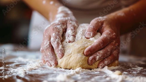 hands kneading dough.