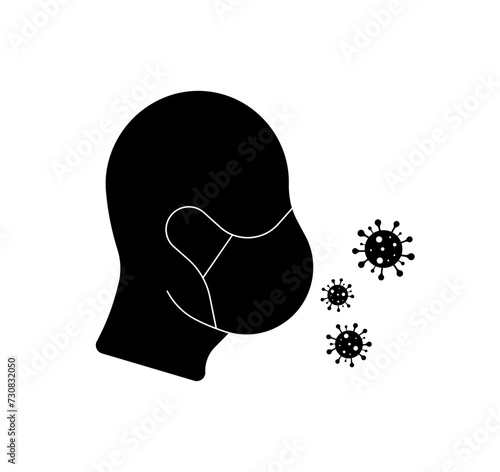 Antiviral mask icon. Mask and viruses. Silhouette style. Vector icon