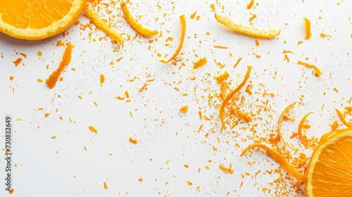 orange zest on white background.