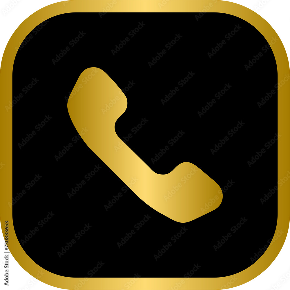 Gold and black phone icon symbol, golden phone contact icon Gold and black phone icon symbol, golden phone contact icon