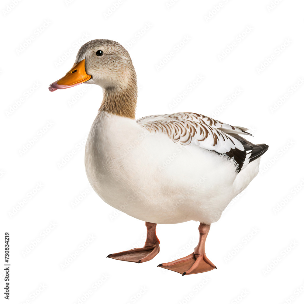Duck full body portrait, side view, transparent, isolated on white background Duck full body portrait, side view, transparent, isolated on white background