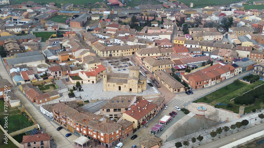 aerial view of the Romanesque church of San Martín de Fromista, Palencia, Spain