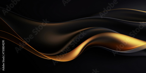 Abstract background with realistic golden and black wavy fluid shape. Interwined gold stripes. Generative AI