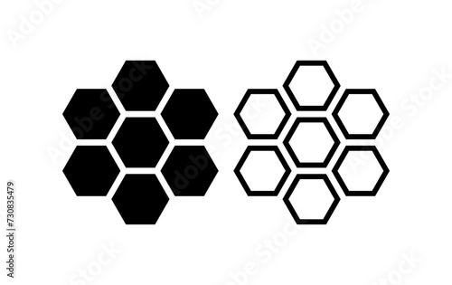 Honeycomb icons. Silhouette and linear style. Vector icons